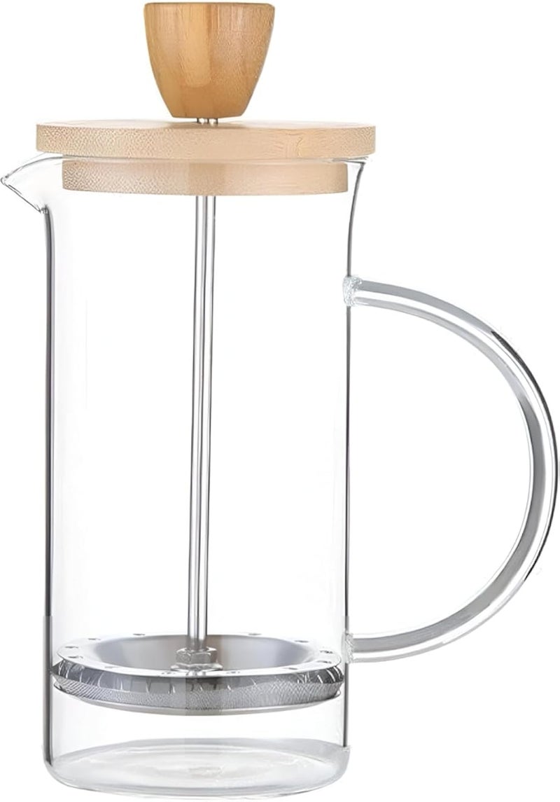 Glass Press - Coffee and tea French press with borosilicate glass, wood lid, stainless plunger, 350ml.